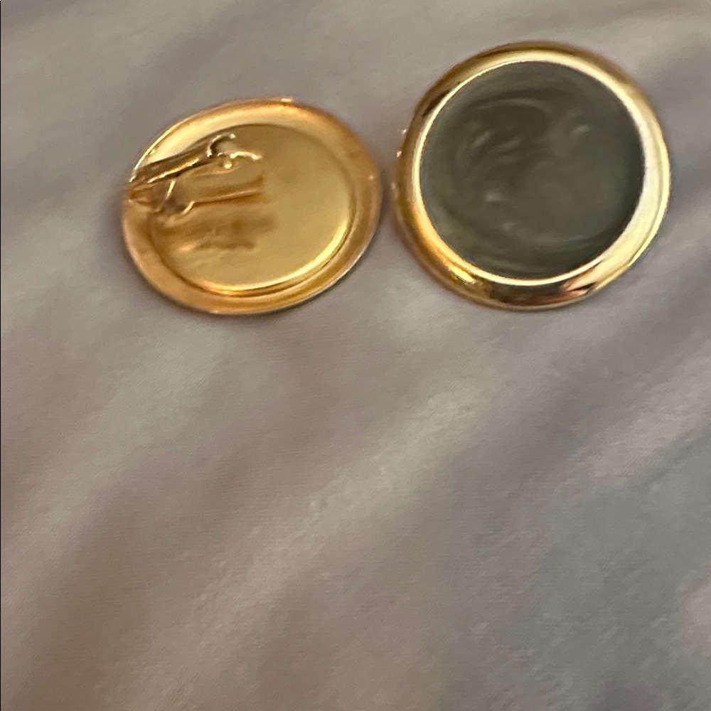 Gold and Olive Round Clip Earrings - Picture 2 of 2